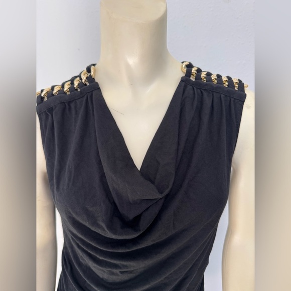 EUC Flattering Little Black Dress With Gold Shoulder Details Peter NyGard Sz 8 - Picture 6 of 10